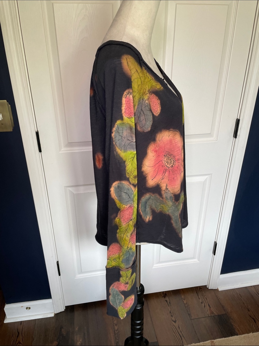 Free People Black Floral V Neck Long-Sleeve Tunic Cotton Size XL - Picture 4 of 10